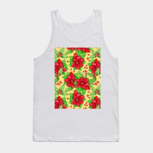 Poinsettia and holly berry watercolor Christmas pattern Tank Top